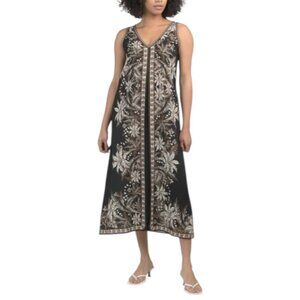 NEW MAX STUDIO LONDON Linen Blend Sleeveless V-neck Maxi Dress